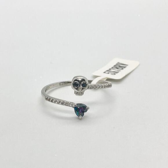 Size 10 925 Open Skull and Rainbow Topaz Heart Ring - Picture 4 of 11